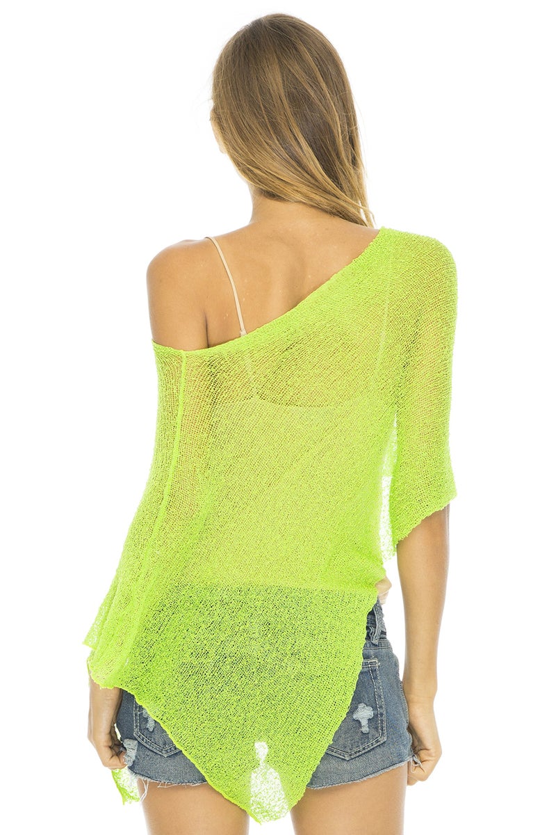 Back From Bali Womens Sheer Poncho Shrug Bolero, Lightweight Summer Shrug Pullover Sweater Lime - Image 4